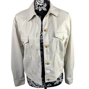 LOFT Vegan Leather Jacket XXS NWT Cream Cropped Faux Leather Button Front